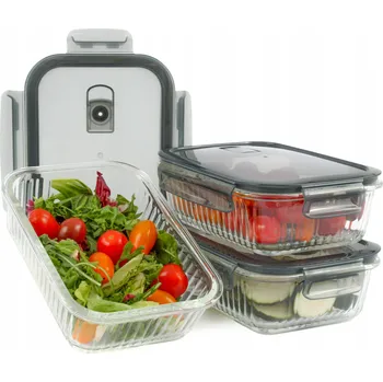 Dóza na potraviny 3 x Skleněná dóza na potraviny LUNCH BOX žáruvzdorná 1500 ml FRESH WAVE