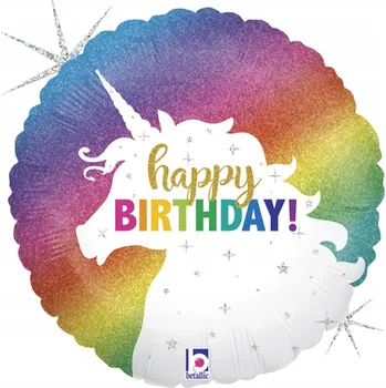 Balónek Fóliový balónek s glitry Jednorožec VŠECHNO NEJLEPŠÍ k narozeninám