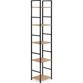 Úložný box ModernHome CWJ3024144L Dřevěný regál s kovovým rámem a 5 policemi, 144,5 x 23,5 x 29 cm