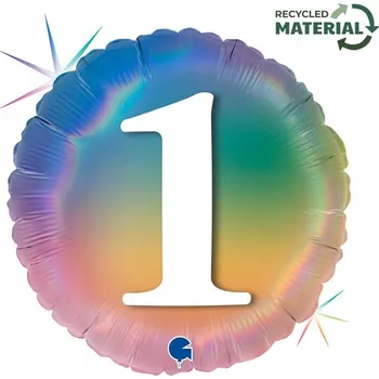 Balónek Fóliový balónek kulatý duhový 35x35 cm k prvním narozeninám, Grabo Balloons