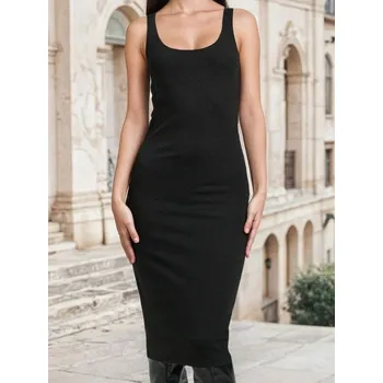 Dámské šaty Sinsay - Klasické midi šaty na ramínkách s viskózou - černá - 588FI-99X - 588FI-99X-S