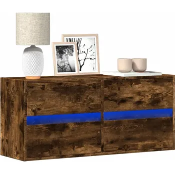 Televizní stolek VidaXL Nástěnná TV skříňka s LED osvětlením, kouřový dub, 100x31x45 cm