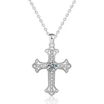 Řetízek Olivie Stříbrný náhrdelník KŘÍŽ MOISSANITE 9312 Ag 925; ≤3,9 g.