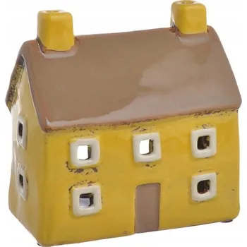 Svícen Keramický domeček na čajovou svíčku (tealight) - žlutý s hnědou