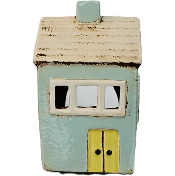 Svícen Keramický domeček modrá bouda na čajovou svíčku (tealight)