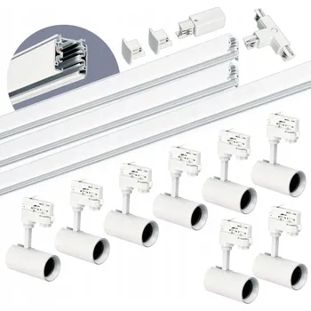 Bodové svítidlo Třífázový lištový systém 1m+1m+2m, 8x Svítidlo, T spojka BÍLÁ sada