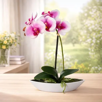 umělá květina Umělá orchidej Phalaenopsis, bílá/lila 497809