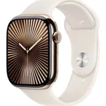 Apple Watch Series 10 GPS + Cellular 46mm pouzdro ze zlatého titanu - hvězdně bílý sportovní řemínek - S/M (MWYX3QC/A)
