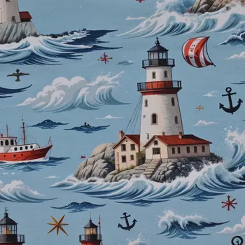 Galanterie Úplet, Moře, majáky, lodě (E) 1m/ks (Luxusní vzory z Turecka)