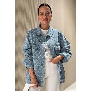 Dámský kabát Dámské bunda PINKO PIFFERAIO OVERSHIRT 106246A32NPJE džínová Velikost: S