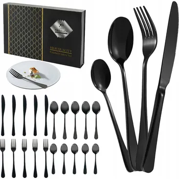 Příbor ČERNÁ SADA PŘÍBORŮ 24 KS PRO 6 OSOB NEREZOVÁ OCEL VHODNÉ DO MYČKY + KUFŘÍK