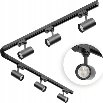 Bodové svítidlo Třífázový lištový systém ČERNÝ 2x lišta 2m, 6x Reflektor GU10, Spojka F