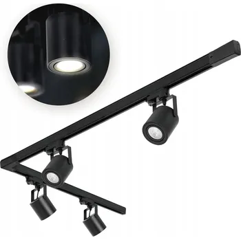 Bodové svítidlo Černý 3fázový lištový systém se 4 reflektory GU10 + lišta 1m+2m + L spojka