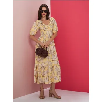 Dámské šaty Sinsay - Midi šaty s nadýchanými rukávy a řasením - vícebarevná - 290GY-MLC - 290GY-MLC-M