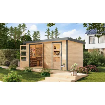 Zahradní stavba hybridní domek KARIBU MERKUR (12490) natur / šedý