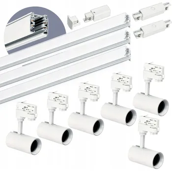 Bodové svítidlo Třífázové lištové osvětlení, lišta 1m+1m+1m, 6x Přímé spojovací svítidlo BÍLÉ