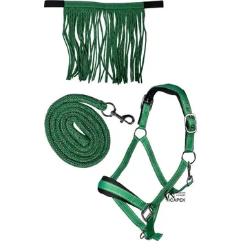 Ohlávka, vodítko a třásně HKM -LILLY- - Zelená - Pony