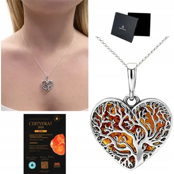 Přívěsek Wisiorek srebrny ryzost 925 s koňakovým jantarem ve tvaru srdce, ruční výroba