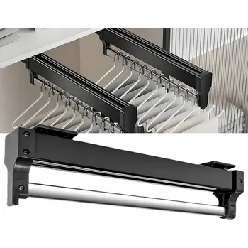 Věšák VÝSUVNÝ TELESKOPICKÝ VĚŠÁK DO SKŘÍNĚ 30 CM ČERNÝ KOVOVÝ DRŽÁK NA OBLEČENÍ