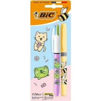 Długopis 4 Colors Kawaii mix+zakreślacz żółty BIC