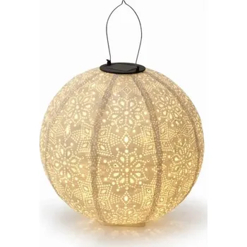 Venkovní osvětlení DECOLED LED lampion solární bílý venkovní 30 cm, teple bílá, látkový papír