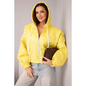 Dámská prošívaná bunda s kapucí a ozdobným květinovým ražením žlutá UNI