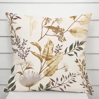 Povlak na polštářek Bavlněný povlak na polštář Sandra SA-544 Podzimní větvičky na krémovém 50 x 60 cm