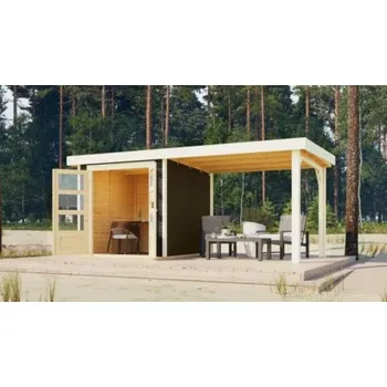 Zahradní stavba dřevěný domek KARIBU ASKOLA 3,5 + přístavek 280 cm (9148) terragrau