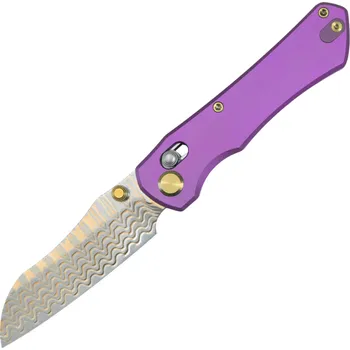 GEO Knife Komodo Damascus Steel&Copper Blade, Purple Ti Handle GEO2509C
