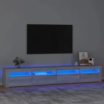 Televizní stolek TV stolek s LED osvětlením, šedý dub sonoma, 240x35x40 cm