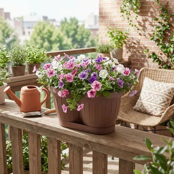 Obal na květináč Balkonový truhlík s podmiskou DAILY INTERNATIONAL HOME PETUNIA 30 cm hnědý