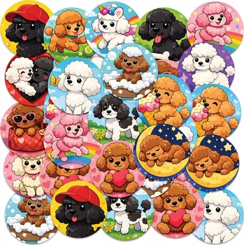 samolepka Samolepky na sešit, 23 ks - KOLEČKA - ZVÍŘE PES PEJSEK PLEMENO PSI Pudl