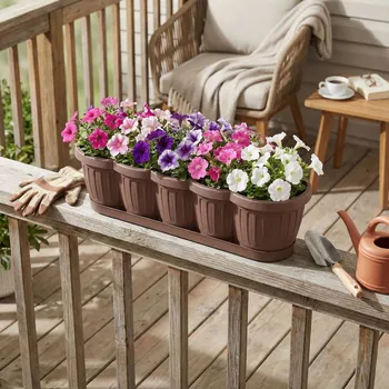 Obal na květináč Balkonový truhlík s podmiskou DAILY INTERNATIONAL HOME PETUNIA 60 cm hnědý