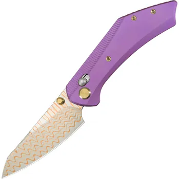 GEO Knife DIVID Damascus Steel&Copper Blade, Pink Ti Handle GEO2507C