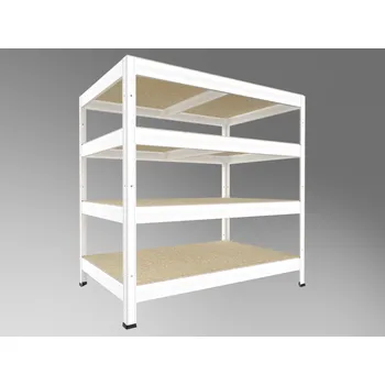 Dílenský regál Kovový regál Biedrax 50 x 90 x 90 cm, bílý, 4 police OSB 10 mm, nosnost 200 kg na polici
