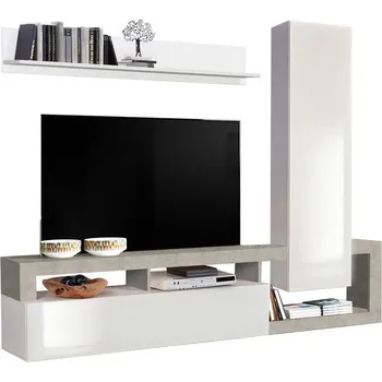 Obývací stěna Obývací Sestava Dallas, bílá, světle šedá, vysoce lesklá bílá, 219 cm, 173 cm, 35 cm