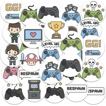 samolepka Samolepky na sešit 23 ks KOLEČKA - GAMER GAMEPAD HRANÍ