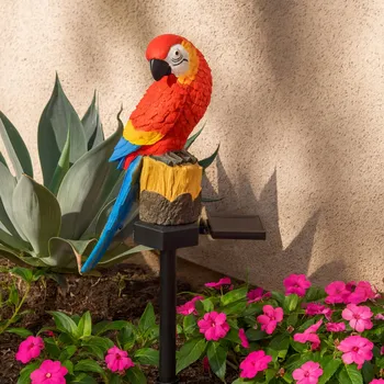 Venkovní osvětlení Solární Lampa Papoušek červený, zahradní dekorace se soumrakovým senzorem