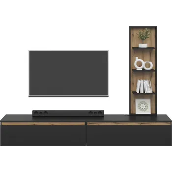 Obývací stěna Obývací Stěna Pascal, černá, barvy dubu, 230 cm, 160 cm, 35 cm