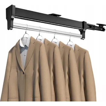 Věšák VÝSUVNÝ TELESKOPICKÝ VĚŠÁK DO SKŘÍNĚ 30 CM ČERNÝ KOVOVÝ DRŽÁK NA OBLEČENÍ