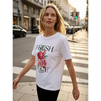 Dámské tričko Sinsay - Bavlněná košilka s potiskem - bílá - 125HB-00X - 125HB-00X-S