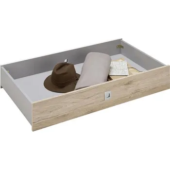 Zásuvka pod postel Young dub San Remo/bíLá, 4 kolečka, bílá, barvy dubu, 100 cm, 16 cm, 60 cm