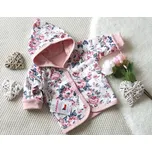 AMÁLKA Bavlněný dvojitý kabátek s kapucí pudrově růžový, květy Velikost: 80-86