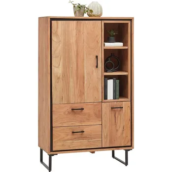 Komoda Vysoká komoda Shiva Shiva, černá, barvy akácie, 88 cm, 145 cm, 40 cm