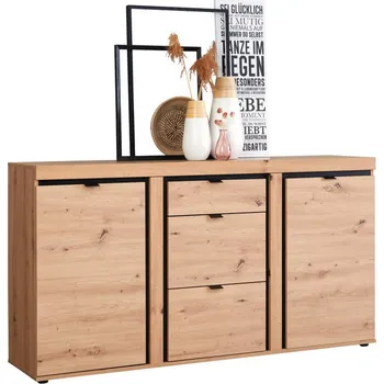 Obývací stěna Široká Komoda Nyon, černá, barvy dubu, 167,3 cm, 90,9 cm, 40,5 cm