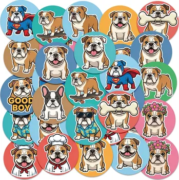 samolepka Samolepky na sešit 23 ks KOLEČKA - ZVÍŘE PES PEJSEK PLEMENO PSI Buldok