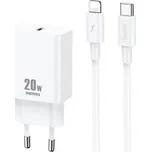 Remax Nástěnná nabíječka Remax, RP-U5, USB-C, 20W (bílá) + kabel Lightning