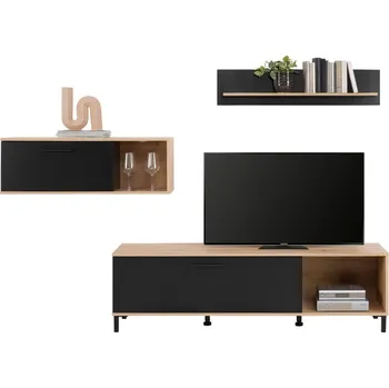 Obývací stěna Obývací stěna Vida, černá, dub artisan, 255 cm, 165 cm, 40 cm