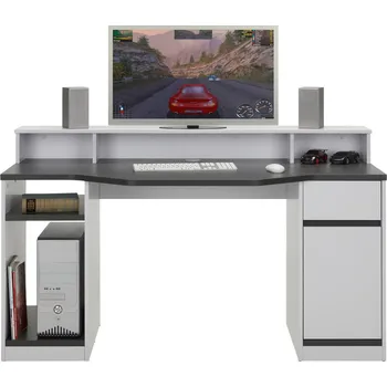 Psací stůl Herní stůl Tobi, antracitová, bílá, 155 cm, 92 cm, 63 cm