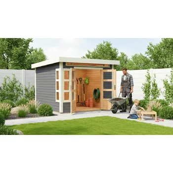 Zahradní stavba dřevěný domek KARIBU KASTORF 6 (31533) terragrau